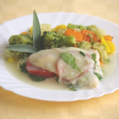 Pangasius-zapeč.-s-rukolourajčinou-a-mozzareloudus.zelenina